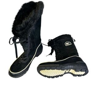 Sorel Tivoli III Waterproof Snow Boots Size 7 Black Faux Fur Winter